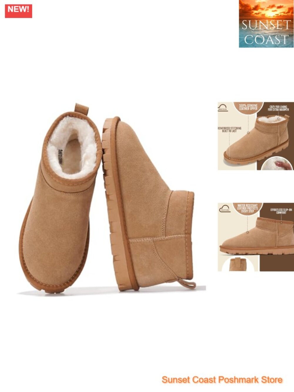 Genuine Suede Ankle Boots Fur-Lined Waterproof Winter Women